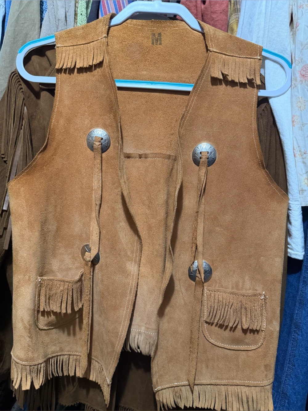 Western Vintage Suede Leather Concho Vest